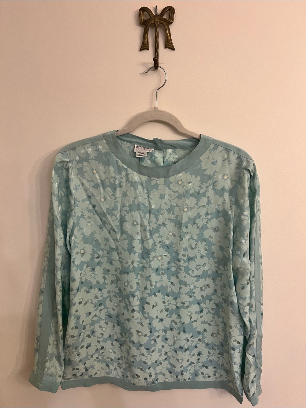 Vintage Brownstone Studio NY 100% Silk Floral Blouse Skirt Set Women’s 10 Aqua